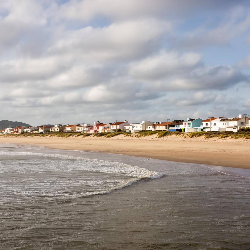 Casas de praia no litoral em dia de sol