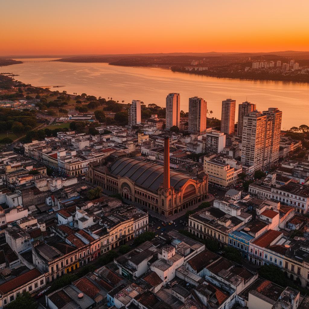 Vista aérea de Porto Alegre às margens do rio Guaíba