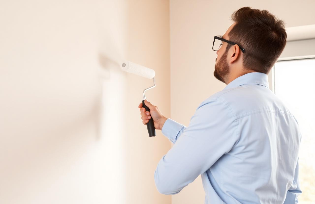 Pintor aplicando tinta em parede interna